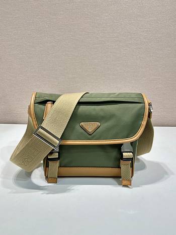 Prada Re-Nylon And Leather Shoulder Bag Green/ Brown - 20x18x10cm