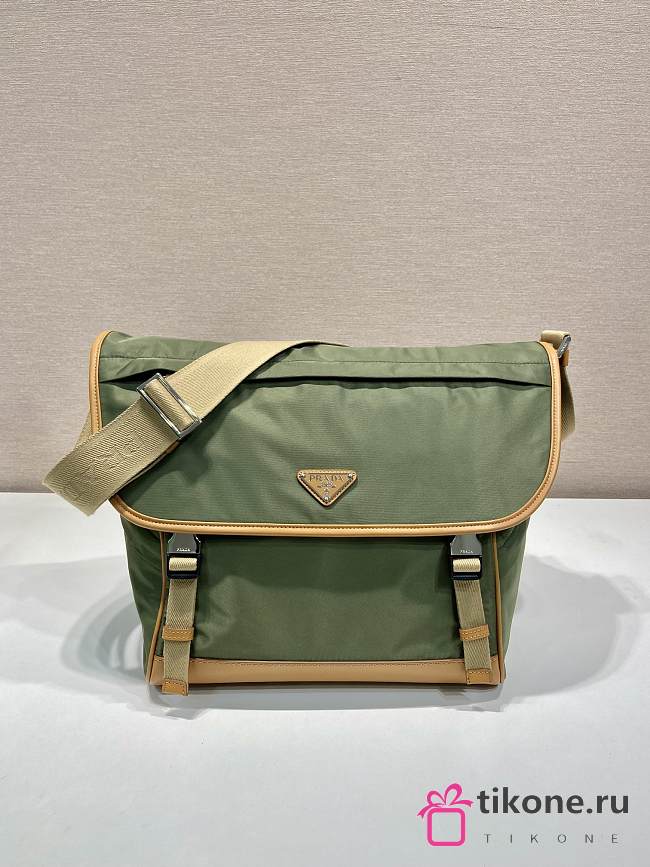 Prada Re-Nylon And Leather Shoulder Bag Green/ Brown - 30x28.5x14.5cm - 1