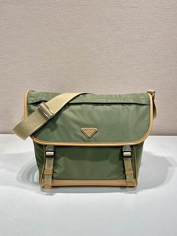 Prada Re-Nylon And Leather Shoulder Bag Green/ Brown - 30x28.5x14.5cm