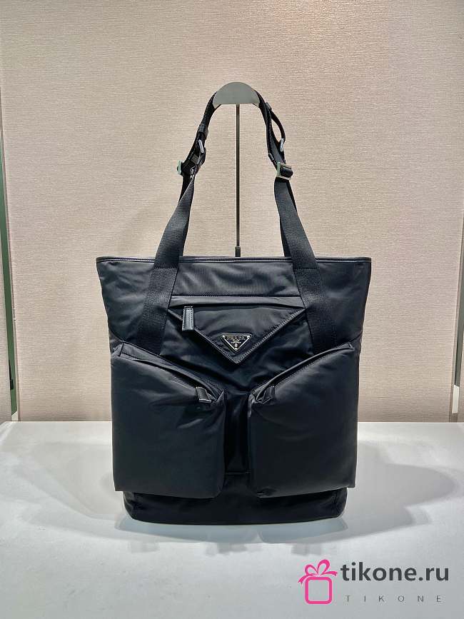 Prada Re-Nylon And Leather Tote Bag Black - 42.5x31.5x16cm - 1