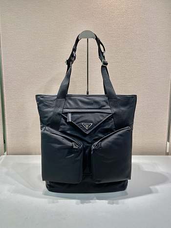 Prada Re-Nylon And Leather Tote Bag Black - 42.5x31.5x16cm