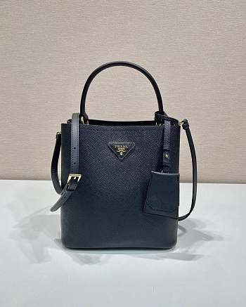 Prada Medium Saffiano Leather Prada Panier Bag Black - 22.5x21.5x13cm