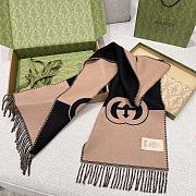 Gucci Wool With Interlocking G Scarf Beige/ Black - 4