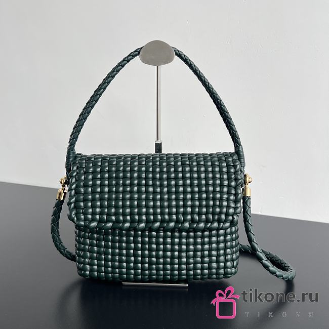 Botega Veneta Swing Intrecciato Leather Shoulder Bag Emerald Green - 25x19x6cm - 1