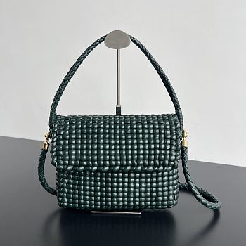 Botega Veneta Swing Intrecciato Leather Shoulder Bag Emerald Green - 25x19x6cm