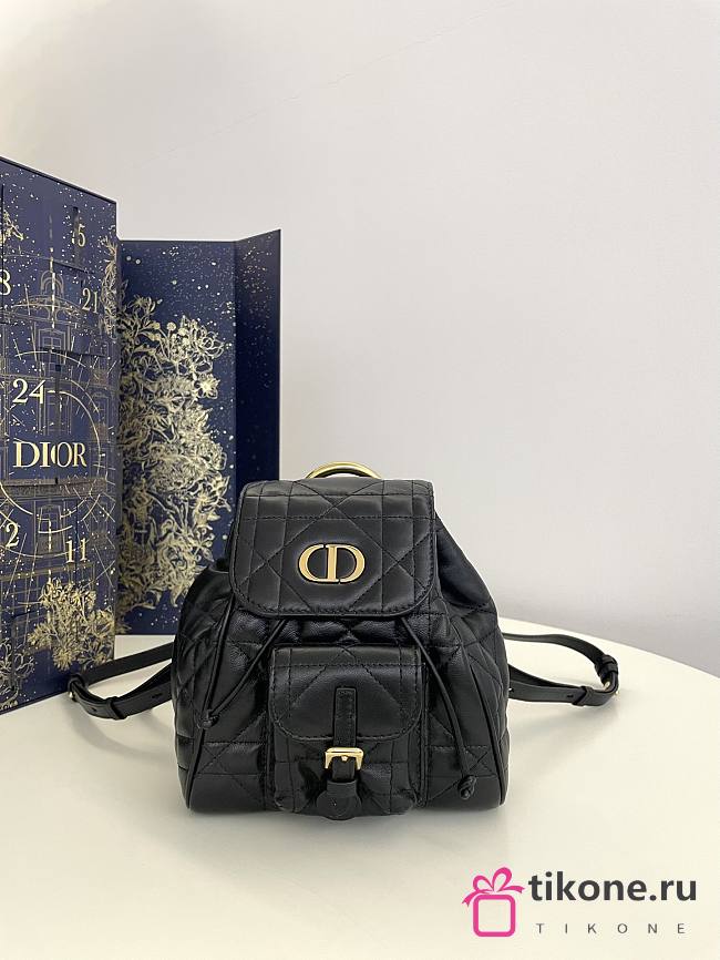 Small Dior Caro Backpack Black Macrocannage Lambskin - 19.5x18.5x8.5cm - 1