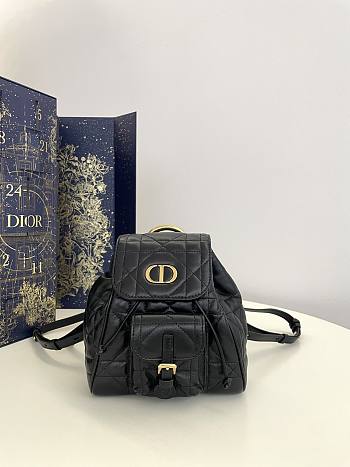 Small Dior Caro Backpack Black Macrocannage Lambskin - 19.5x18.5x8.5cm