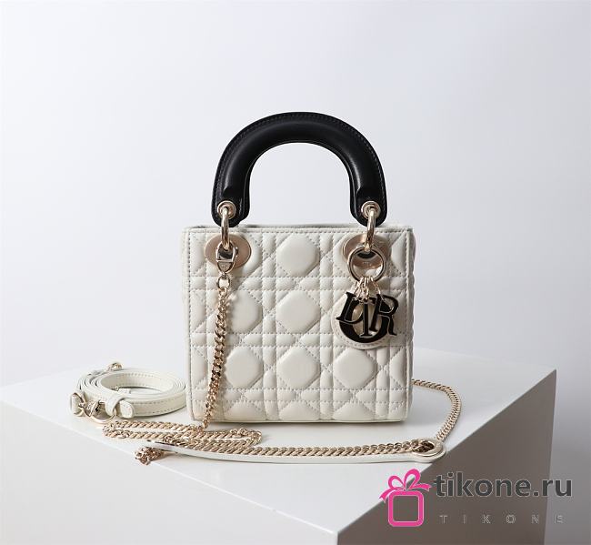 Mini Lady Dior Bag Two Tone Latte and Black Cannage Lambskin - 17x15x7cm - 1