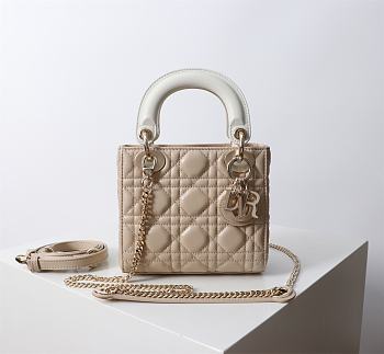 Mini Lady Dior Bag Two Tone Beige and Latte Cannage Lambskin - 17x15x7cm