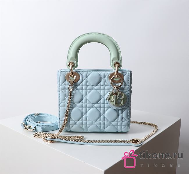 Mini Lady Dior Bag Two Tone Blue and Green Cannage Lambskin - 17x15x7cm - 1