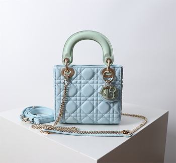 Mini Lady Dior Bag Two Tone Blue and Green Cannage Lambskin - 17x15x7cm