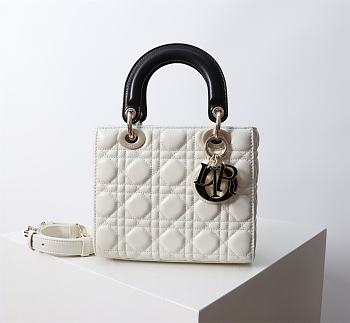 Small Lady Dior Bag Two Tone Latte and Black Cannage Lambskin - 20x17x8cm