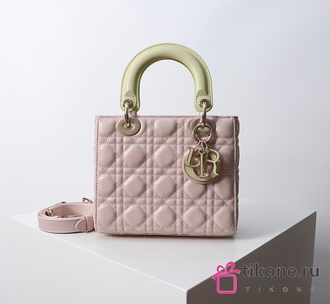 Small Lady Dior Bag Two Tone Pink and Yellow Cannage Lambskin - 20x17x8cm - 1