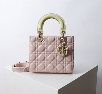 Small Lady Dior Bag Two Tone Pink and Yellow Cannage Lambskin - 20x17x8cm