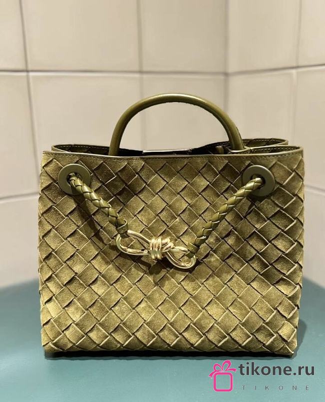 Bottega Veneta Small Andiamo Intrecciato Suede Olive Oil - 25x20x10cm - 1