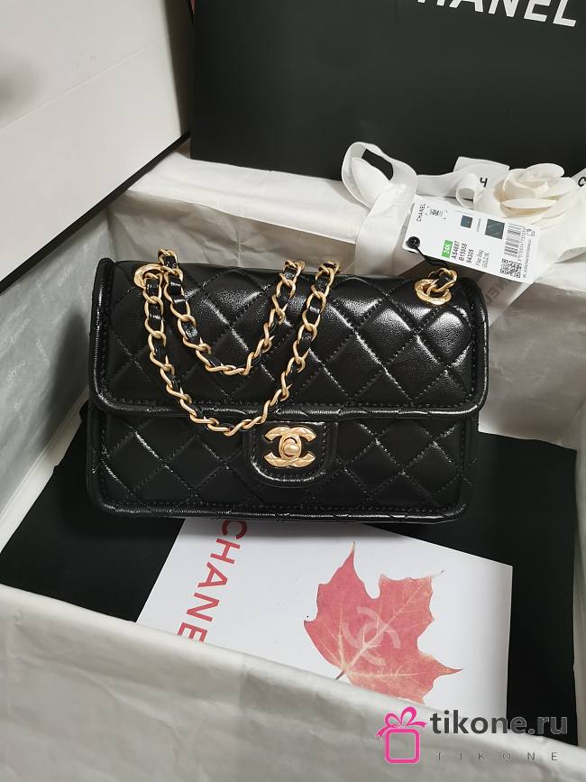 Chanel Flap Bag Shiny Crumpled Calfskin & Gold-Tone Metal Dark Black - 15.5×24.5×7cm - 1