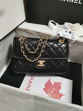 Chanel Flap Bag Shiny Crumpled Calfskin & Gold-Tone Metal Dark Black - 15.5×24.5×7cm