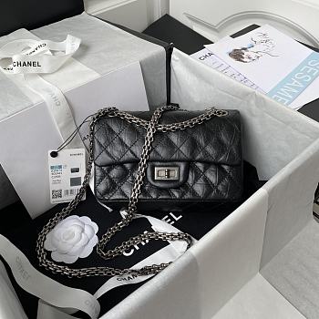 Chanel Mini 2.55 Handbag Aged Calfskin & Silver Tone Metal Black - 15.5×20×6cm