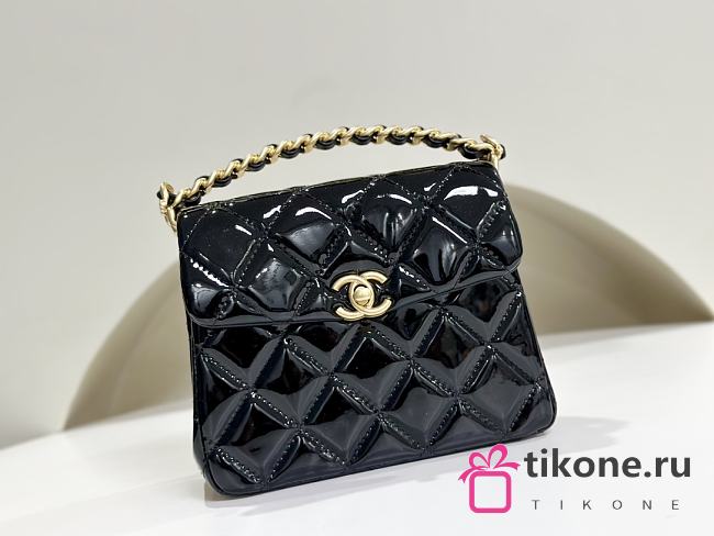 Chanel Mini Flap Bag With Top Handle Patent Black - 15x19x7cm - 1