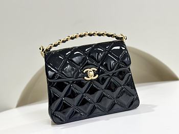 Chanel Mini Flap Bag With Top Handle Patent Black - 15x19x7cm