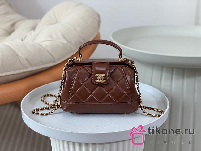 Chanel Mini Bag with Top Handle Shiny Lambskin & Gold Tone Metal Brown - 12×18×7cm - 1