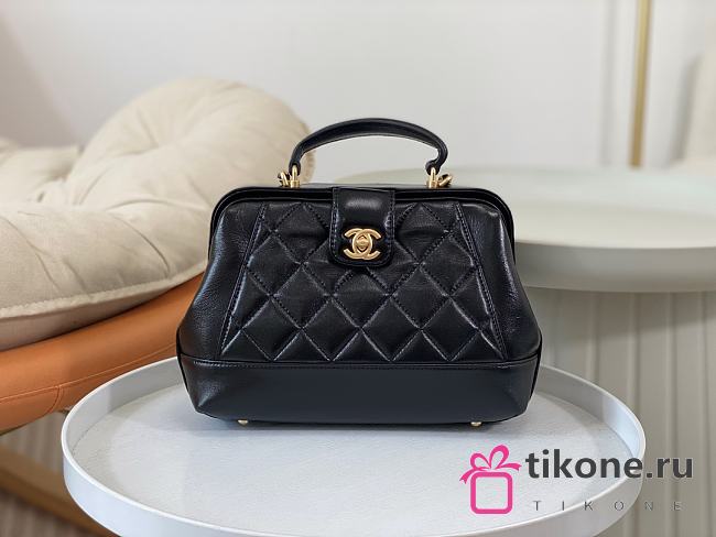 Chanel Small Bag with Top Handle Shiny Lambskin & Gold Tone Metal Black - 16×23.5×8cm  - 1