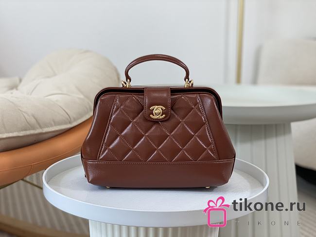 Chanel Small Bag with Top Handle Shiny Lambskin & Gold Tone Metal Brown - 16×23.5×8cm  - 1