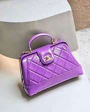 Chanel Small Bag with Top Handle Shiny Lambskin & Gold Tone Metal Purple - 16×23.5×8cm  - 1