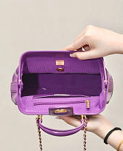 Chanel Small Bag with Top Handle Shiny Lambskin & Gold Tone Metal Purple - 16×23.5×8cm  - 4