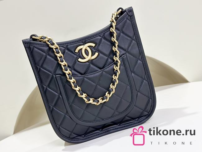 Chanel Hobo Handbag Calfskin & Gold Tone Metal Black - 23x22x6.5cm - 1