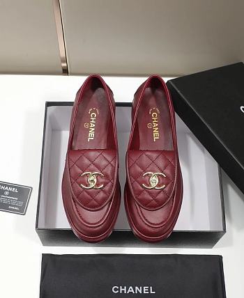 Chanel CC Gold Loafers Red