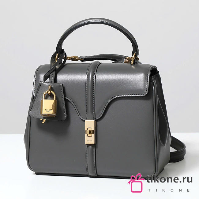 Celine Mini 16 In Satinated Calfskin Gray - 18.5x15.5x9cm - 1