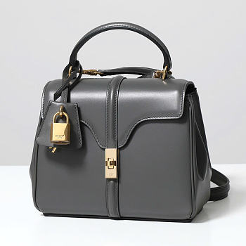 Celine Mini 16 In Satinated Calfskin Gray - 18.5x15.5x9cm