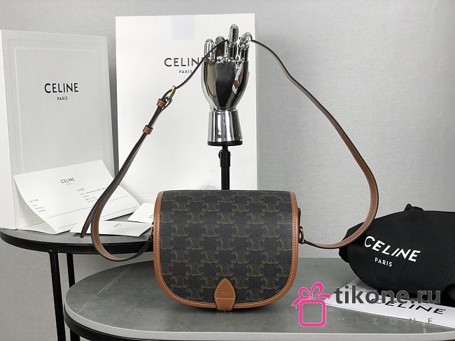 Celine Medium Folco Bag In Triomphe Canvas And Calfskin Tan - 18.5x17x7cm - 1