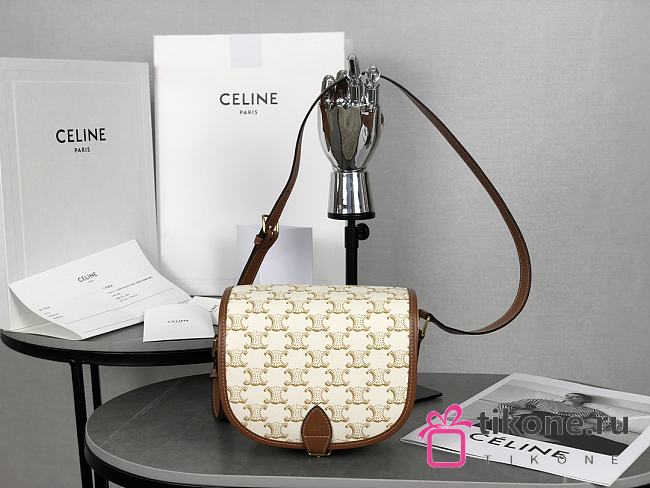 Celine Medium Folco Bag In Triomphe Canvas And Calfskin White - 18.5x17x7cm - 1