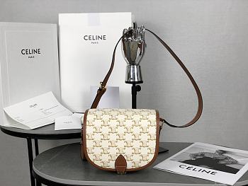 Celine Medium Folco Bag In Triomphe Canvas And Calfskin White - 18.5x17x7cm