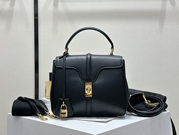 Celine Small 16 In Satinated Calfskin Black - 23x18x10cm