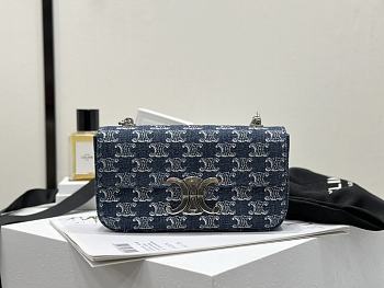 Celine Chain Shoulder Bag Claude In Denim With Triomphe All Over - 20.5x11.5x4cm