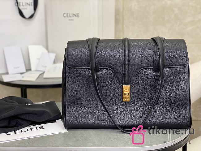 Celine Medium Soft 16 Bag In Supple Grained Calfskin Black - 32.5x23x14cm - 1