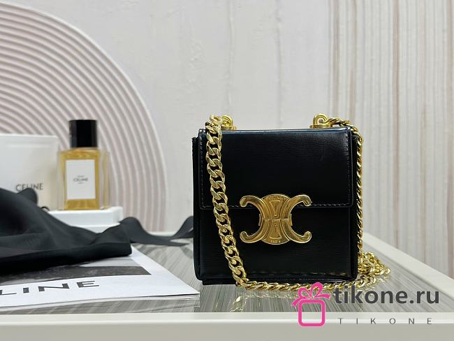 Celine Mini Box Triomphe In Shiny Calfskin Black - 10x10x4cm - 1