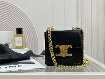 Celine Mini Box Triomphe In Shiny Calfskin Black - 10x10x4cm