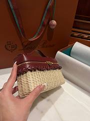 Loro Piana Extra Pocket L19 Wicker Pouch in Burgundy - 11x19x7cm - 4