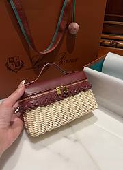 Loro Piana Extra Pocket L19 Wicker Pouch in Burgundy - 11x19x7cm - 6