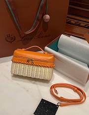 Loro Piana Extra Pocket L19 Wicker Pouch in Orange - 11x19x7cm - 3