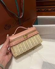 Loro Piana Extra Pocket L19 Wicker Pouch in Pink - 11x19x7cm - 2