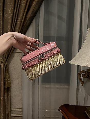 Loro Piana Extra Pocket L19 Wicker Pouch in Crocodile Pink - 11x19x7cm