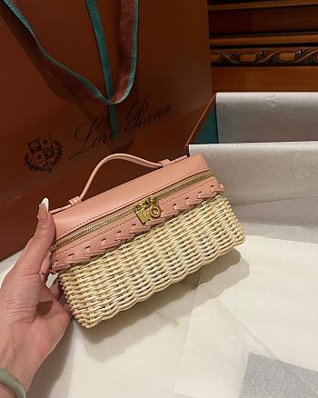 Loro Piana Extra Pocket L19 Wicker Pouch in Pink - 11x19x7cm