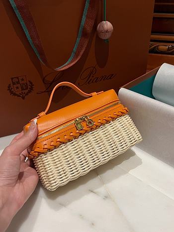 Loro Piana Extra Pocket L19 Wicker Pouch in Orange - 11x19x7cm