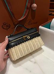 Loro Piana Extra Pocket L19 Wicker Pouch in Black - 11x19x7cm - 1