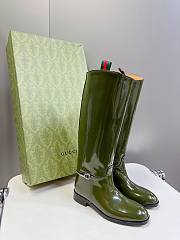 Gucci Women's Slim Horsebit Boot Dark Green Shiny Leather - 2